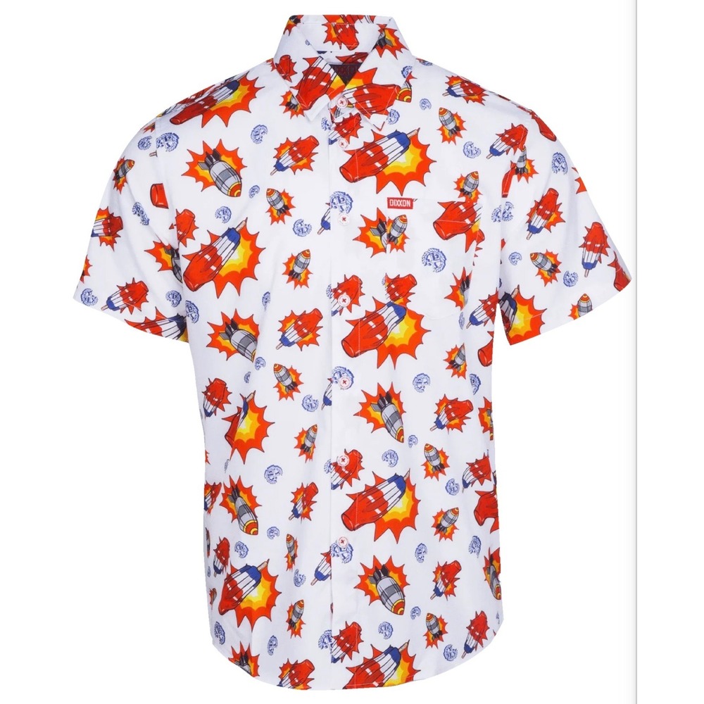 Dixxon Flannel Company Bombs‎ Away Party Shirt Mens Small White Rocket Pop S